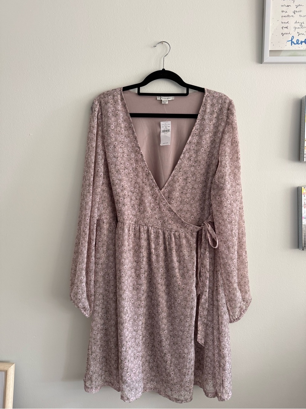 American Eagle Outfitters Mauve Floral Long Sleeve Wrap Dress